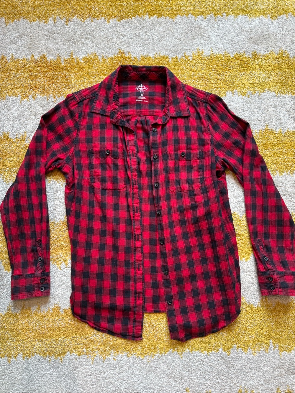 St. John's Bay Red and Black Plaid Flannel Women's Button-Down Shirt 100% Cotton